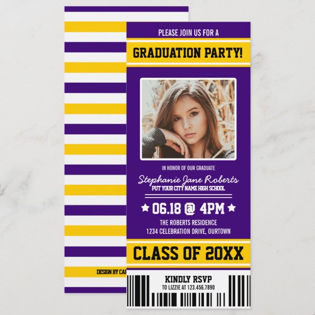 Invitation Purple|Billet de la fête sportive Jaune (Devant / Derrière)