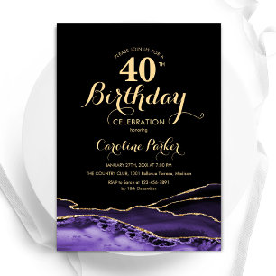 Invitation Purple Black Gold Agate 40e anniversaire