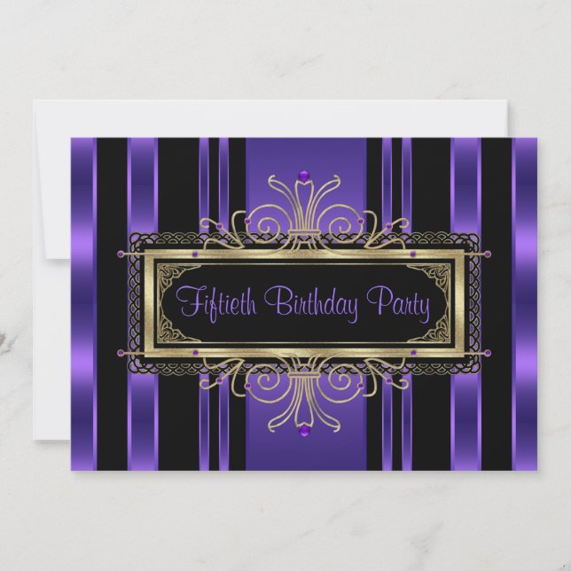 Invitation Purple Black Gold Womans Cinquantième fête d'anniv (Devant)
