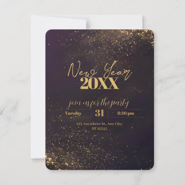 Invitation Purple Black Ombré Golden Sparkles Luxury New Year (Devant)