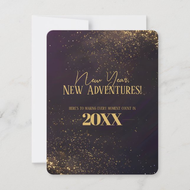 Invitation Purple Black Ombré Golden Sparkles  New Year Card (Devant)
