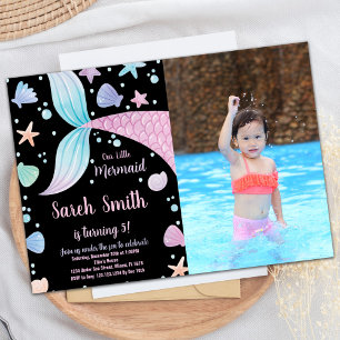 Invitation Purple Black Rose Photo Mermaid Queue Anniversaire