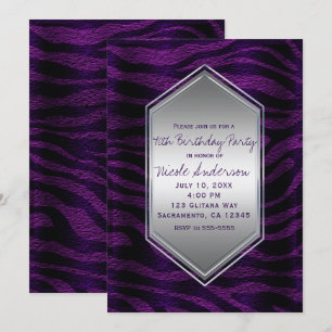 Invitation Purple Black Zebra Imprimer Anniversaire N'importe