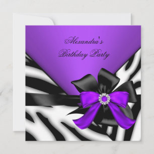 Invitation Purple Black Zebra Strip Bow fête d'anniversaire