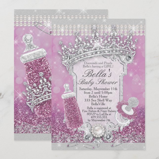 Invitation Purple Bling Parties scintillant Baby Shower Invit (Devant / Derrière)