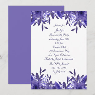 Invitation Purple Blue Floral Folial Bachelorette Party