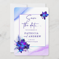 Purple Blue Orchid Wedding Enregistrer la date Inv