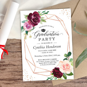Invitation Purple Blush Floral Moderne fête de graduation