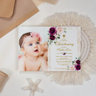 Invitation Purple & Blush Rose Floral Photo Girtening