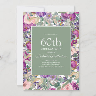 Invitation Purple Blush rose floral Sage Vert 60e anniversair