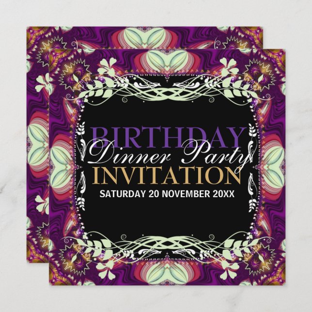 Invitation Purple Bohemian Anniversday Dinner Party Event (Devant / Derrière)