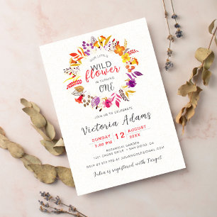 Invitation Purple Boho Fleur sauvage Wreath Folith Anniversai