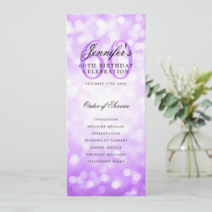 Invitation Purple Bokeh 60th Birthday Program avec menu