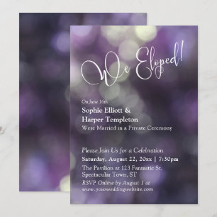Invitation Purple Bokeh Light & Typographie "We Eloped"