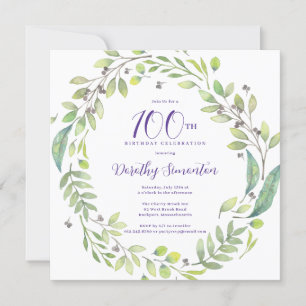 Invitation Purple Botanical 100e fête d'anniversaire