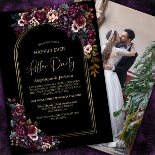 Invitation Purple Bourgogne Floral Noir Mariage après la fête