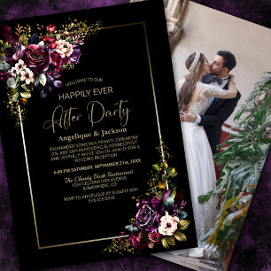 Invitation Purple Bourgogne Floral Noir Mariage après la fête