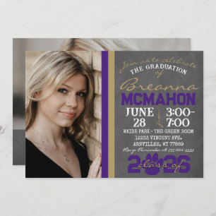 Invitation Purple & Bronze Gold Empreinte de patte Graduation