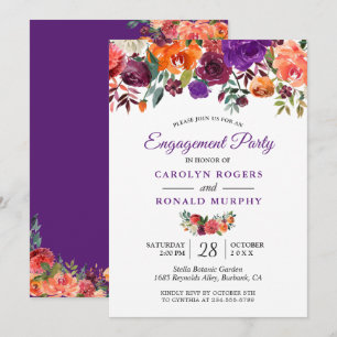 Invitation Purple Burgundy Orange Floral