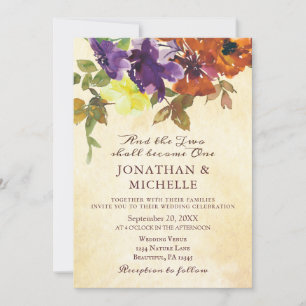 Invitation Purple Burne Orange Floral Mariage chrétien