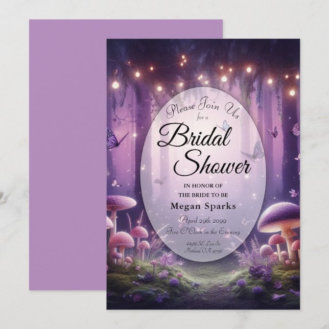 Invitation Purple Butterflies and Starlit Skies Bridal Shower (Devant / Derrière)