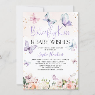 Invitation Purple Butterfly Kisses Baby Girl Baby shower