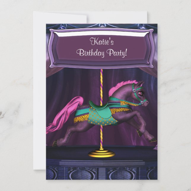 Invitation Purple Carousel Pony Girls Birthday Party Invitati (Devant)