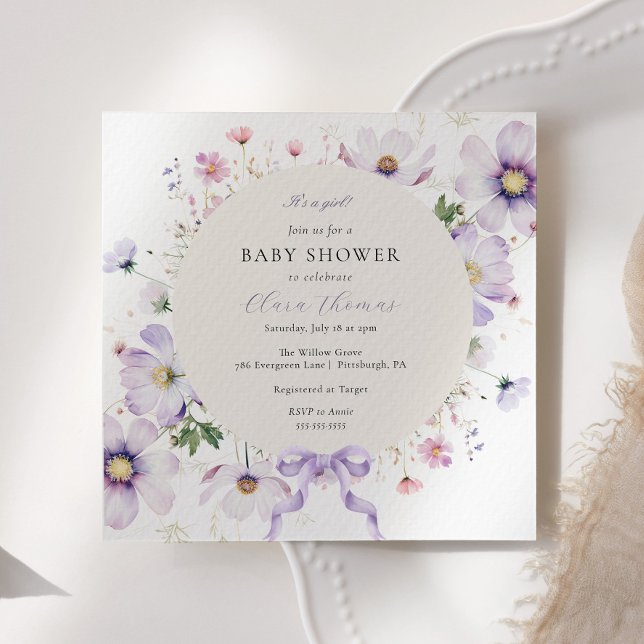 Invitation Purple C'est un Baby shower de boue fleurie fille (Créateur téléchargé)
