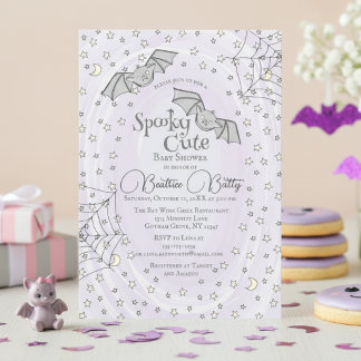 Invitation Purple chauves-souris Éffrayant Baby shower mignon