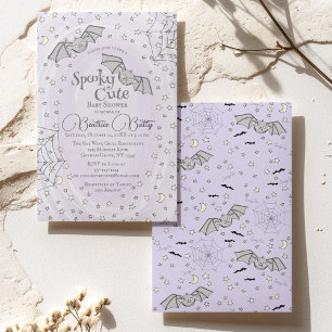 Invitation Purple chauves-souris Éffrayant Baby shower mignon