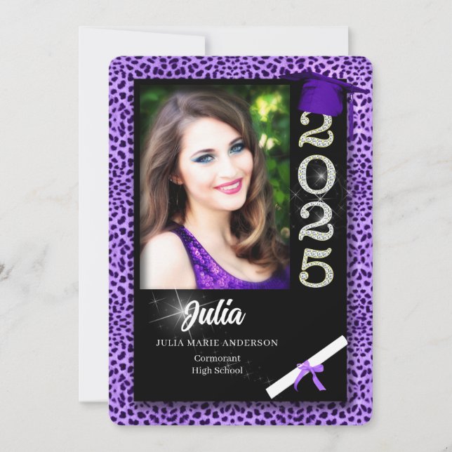Invitation Purple Cheetah Print Class of 2025 Graduation (Devant)