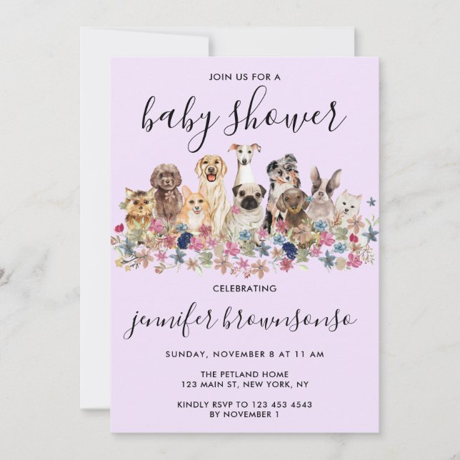 Invitation Purple Chien Animal de compagnie Famille Baby show (Devant)