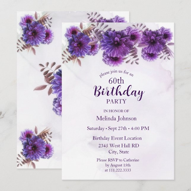 Invitation Purple Chrysanthèmes 60e anniversaire (Devant / Derrière)