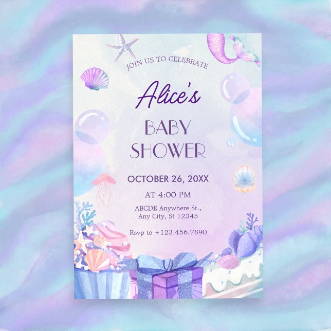 Invitation Purple dégradé sous le baby shower marin (Créateur téléchargé)