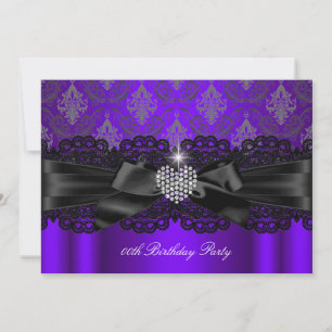 Invitation Purple Diamond Heart Damask Anniversaire Party