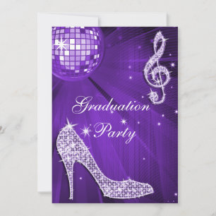 Invitation Purple Disco Ball Sparkle Heels Graduation