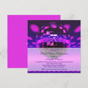 Invitation Purple Disco Ball Sweet 16 Anniversaire