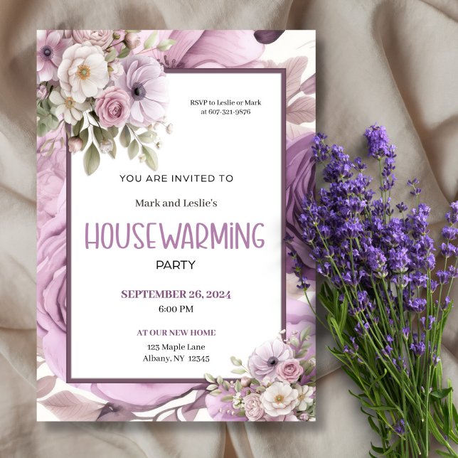 Invitation Purple Elegant Floral Foyer Parti (Créateur téléchargé)