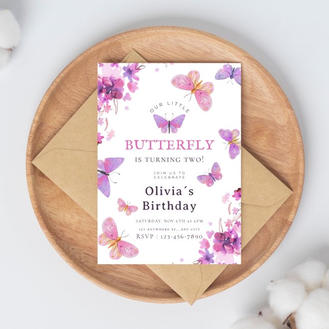 Invitation Purple Elegant Papillon Girl Anniversaire (Créateur téléchargé)