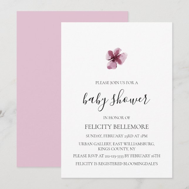 Invitation Purple Elegant Simple Fille Baby shower (Devant / Derrière)