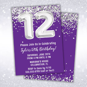 Invitation Purple et Argent 12e anniversaire