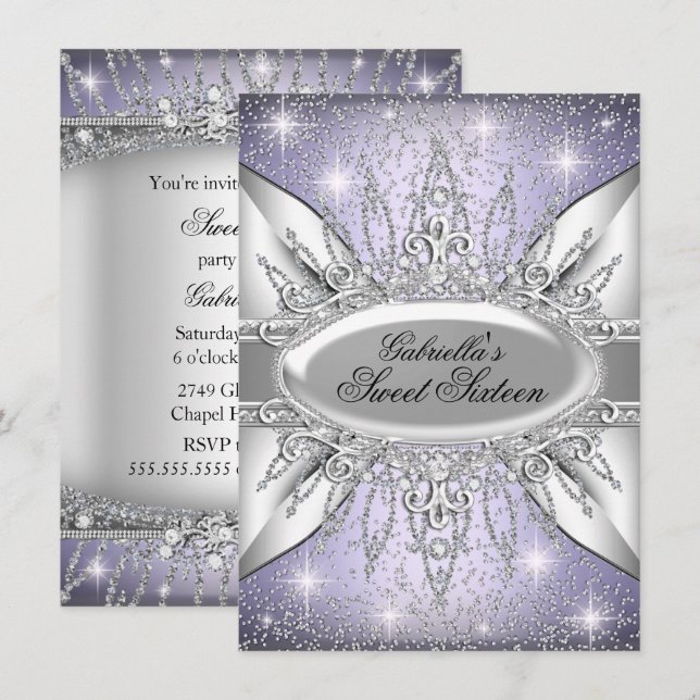 Invitation Purple et Argent Pailleté Diamant Sweet (Devant / Derrière)