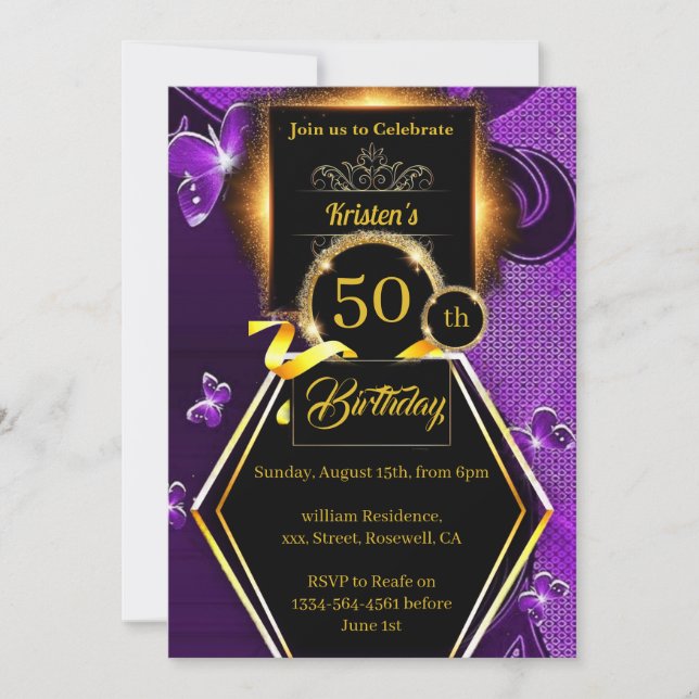 Invitation Purple et Gold 50e anniversaire (Devant)