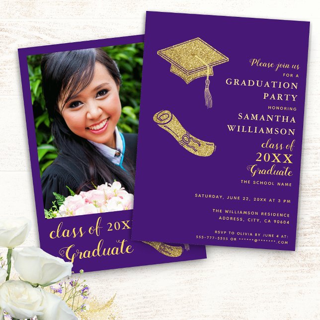 Invitation Purple et Gold Classe de 2025 Graduation Party (Créateur téléchargé)