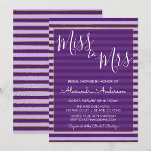 Invitation Purple et Gold Foil Mlle à Mme Fête des mariées