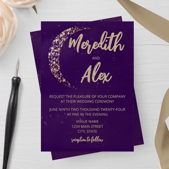 Invitation Purple et Gold Moon et Mariage arrière (Créateur téléchargé)