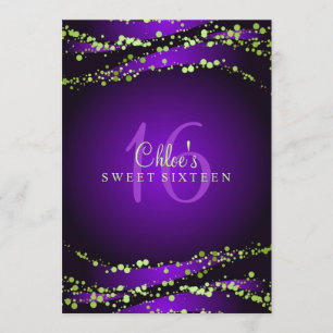 Invitation Purple et poussière d'étoile verte   Sweet 16 Invi