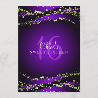 Invitation Purple et poussière d'étoile verte | Sweet 16 Invi