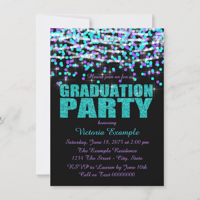 Invitation Purple et Turquoise Confetti Graduation Party (Devant)