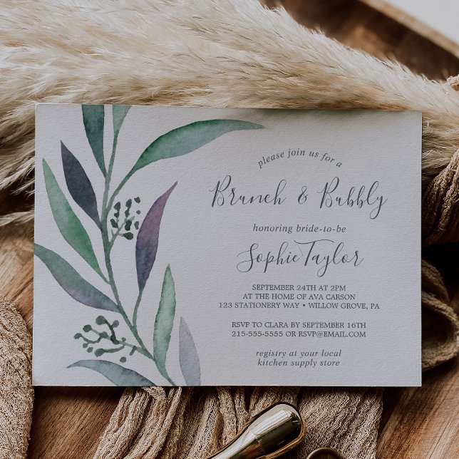 Invitation Purple et vert Eucalyptus Brunch et Bubbly (Créateur téléchargé)